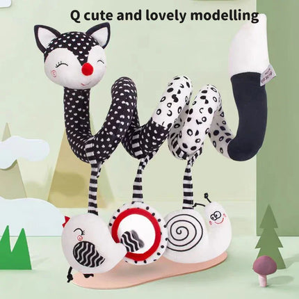 Car Seat Infant Spiral Activity Hanging Toy Newborn Crib Mobile Music Cute Plush Fox Black White Sensory Toy Travel Activity Toy