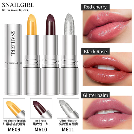 Temperature Color Changing Glitter Lipstick Waterproof Long Lasting Moisturizing Velvet Matte Lip Tint Red Pink Sexy Lips Makeup
