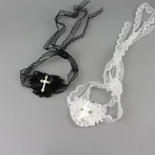 1/2Pcs Halloween Sweet Cool Punk Cross Eye Mask Lolita Dark Gothic Style Lace Bow Cosplay Accessories Women Bowknot Eye Mask