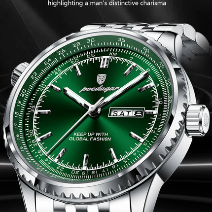 POEDAGAR Fashion Watches For Man Stainless Steel Date Week Quartz Men Clock Waterproof Luminous Luxury Military Men's Wristwatch