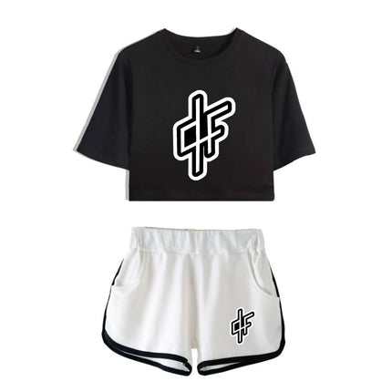 Fashion Youthful Rap Group PNL Print Two Piece Set Women Sexy Shorts+lovely T-shirt Cute Dew navel Sport Girl suits