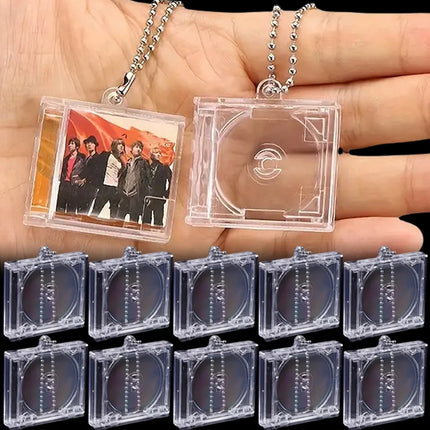 10PCS Peripheral Commemorative Blank Album Mini CD Case DIY Keyring Hanging Decoration CD Player Pendant Key Chains
