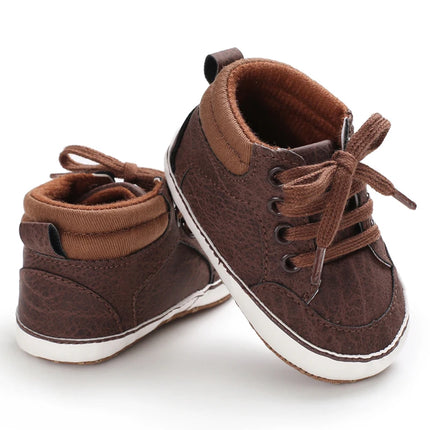 Spring and Autumn High Top With PU Anti Slip Baby Shoes 0-1 Year Old Baby Casual Sports Soft Soled Walking Shoes