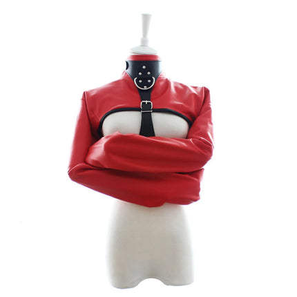 Leather restraint Body Harness Bondage Straight Jacket Adult Costume Hand Cross Arm Guard Sleeve, Novelty Fancy