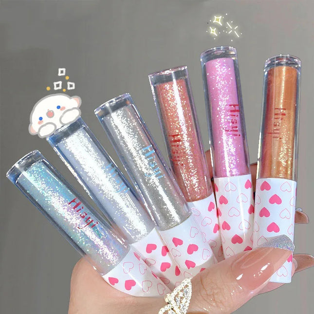6 Colors Glitter Liquid Eyeshadow Waterproof Pearlescent Shiny Eye Shadow Highlighter Sequins Lying Silkworm Makeup Beauty Tool