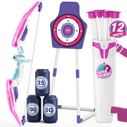 Kids Bow and Arrow Set, LED Light Up Archery Toys Set for Kids Ages 4-8 8-12, with Suction Cup Arrows, Target & Quiver, Boy Girl