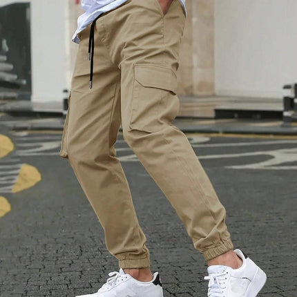 Men's Slim Fit Elastic Waist Cargo Pants Multi-Pockets Cuffed Hem Comfortable for Casual Outdoor Wear