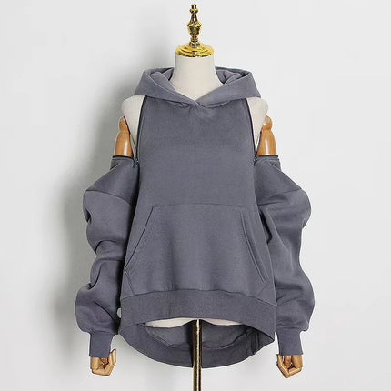 Loose Women's Hoodie Long Sleeve Street Style Sweatshirt Korean Fashion 2025 Autumn New Side Zipper Casual Versatile Top