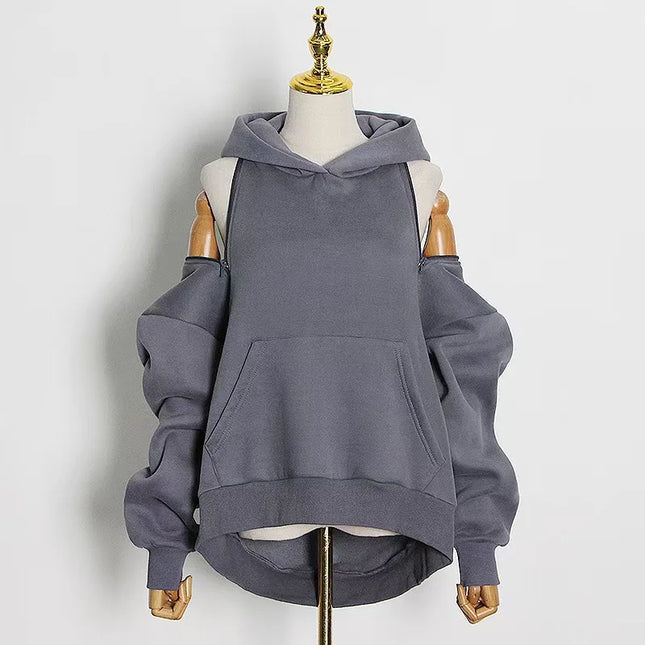 Loose Women's Hoodie Long Sleeve Street Style Sweatshirt Korean Fashion 2025 Autumn New Side Zipper Casual Versatile Top