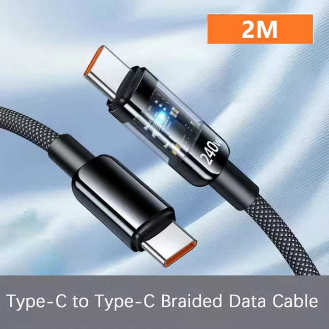 240W Nylon USB A to Type C Super Fast Charging Cable For Samsung S26 Huawei USB C to Type C For iPhone 17 16 Charger Cord