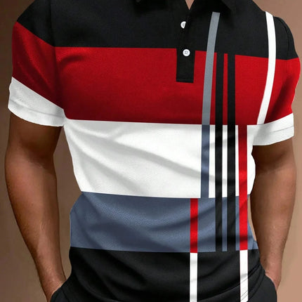 Men's Golf Stripe Polo Shirt Casual Short-Sleeve Solid Color Lapel Fashion New Business Sports Breathable T-Shirt Top