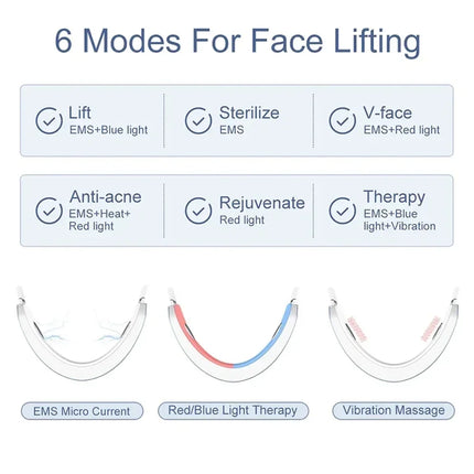 V Face Lift Massage Device Face Contour EMS Massage Double Chin Remove Red Blue Light Heat V-shaped Face Lift Beauty Instrument