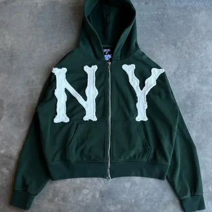 European and American Trendy Brand Fashion Jacket Letter Embroidered Oversized Hoodie Men Y2k Harajuku Retro Zipper Sweatshirt