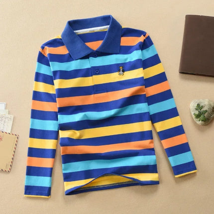 Boys Long-Sleeved Polo Shirts 2024 Spring Autumn Children's Clothing Kids Turn-Down-Collar Outerwear Teenager 1-14 Yrs Tops