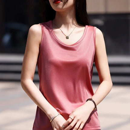 High-End Acetate Fiber Women's Knitted T-shirt with Suspender European Fashion Style Popular Women's Top