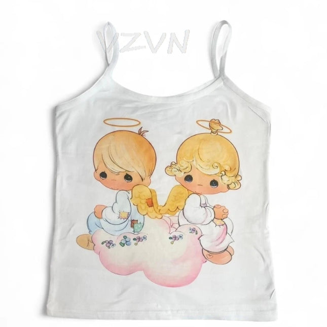Harajuku Slim Vest Aesthetics Women Clothing Tank Tops Goth Y2k Print Tank Tops Vintage Punk Grunge Fairy Baby Tank Kawaii Girl