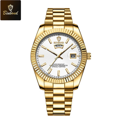 BINBOND Men's Quartz Watch Top Brand Sports Quartz Men's Watches Stainless Steel Waterproof Date Week Wristwatch Men Relogio