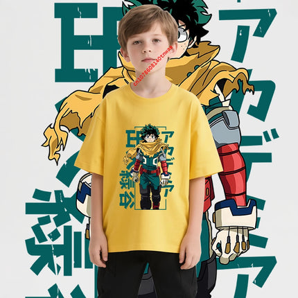 Kids Cotton Tshirt Mha Midoriya Print Anime Cartoon Tops for Boys Girls 100-160cm Casual Tee Children Clothing