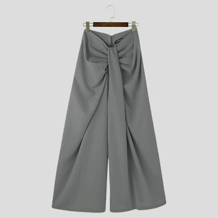INCERUN Men Wide Leg Pants Solid Color Pleated Joggers Zipper Casual Trousers Men Streetwear 2024 Loose Fashion Long Pants S-5XL