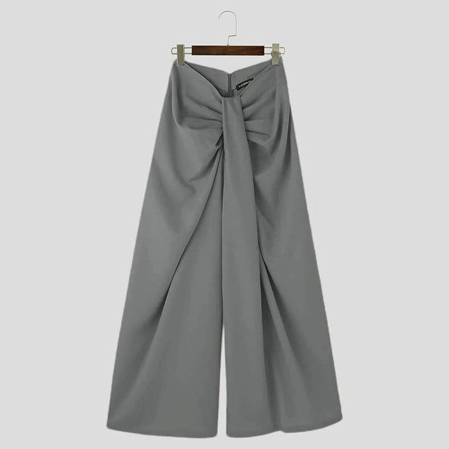 INCERUN Men Wide Leg Pants Solid Color Pleated Joggers Zipper Casual Trousers Men Streetwear 2024 Loose Fashion Long Pants S-5XL