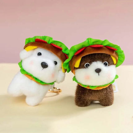 Ultra-Soft PP Cotton Burger Animal Plushie Exquisite Embroidery Short Plush Fabric Kawaii Foodie Key Chain Eco-Friendly Dyeing