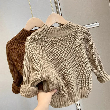 Autumn Winter Children Thicken Knitwear 2-6T Kids Boys Girls Sweater Simplicity Half High Collar Knit Pullover Outwear