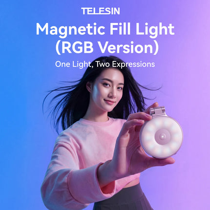 TELESIN Magnetic 360° Rotating RGB Mini Selfie Fill Light | 3 Adjustable Color & Brightness Modes for iPhone & Android Smartphon