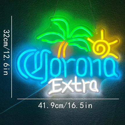 Palm Tree Corona Extra Beer Neon Sign for Home Bar Man Cave Pub Store Party Club Bistro Light Up Bar Neon Signs for Wall Decor