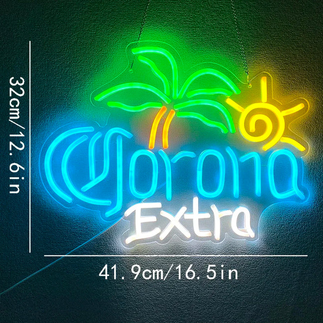 Palm Tree Corona Extra Beer Neon Sign for Home Bar Man Cave Pub Store Party Club Bistro Light Up Bar Neon Signs for Wall Decor