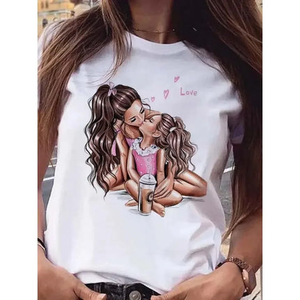 Cartoon Mom Son Daughter Printed Kids T-Shirt Summer Casual Harajuku Girls Boys Short Sleeve Fashion Cotton Children Clothes Tops