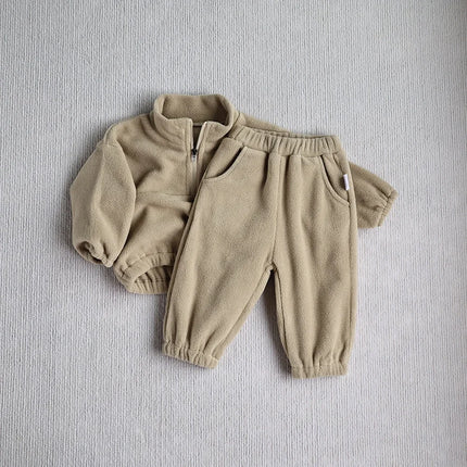 MILANCEL New Autumn Baby Sports Suit Toddler Fleece Solid Color Hoodies Suit Infant Outfit 2PCS