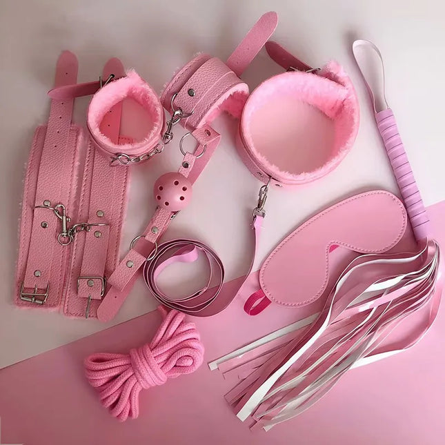 10pcs 7 Pcs Bondage Set Bdsm Sex Exotic Accessories Sex-product Adjustable PU Leather SM Handcuffs Whip Rope Sex Toys for Woman