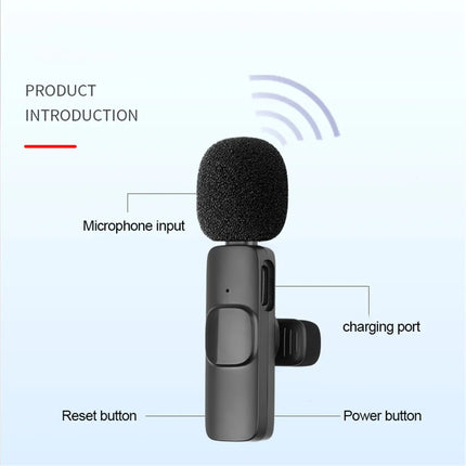 Lavalier Wireless Microphone 80mAh Rechargeable Battery Clip-On Podcast Mic for Streaming Vlogging Voice Recording Plug & Play