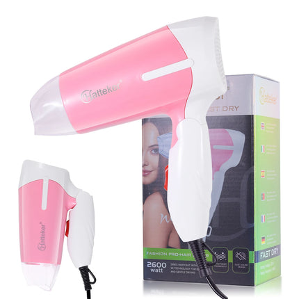 Hatteker Foldable Hair Dryer New Electric 2600W Household with 2 Wind Temperature Settings and Negative Ion Hair Care High-Power