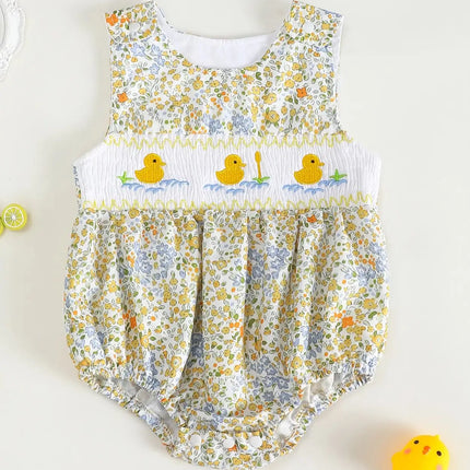 Cute Duck Embroidered Pattern Baby Girl Romper Sleeveless Jumpsuit Infant Clothing Comfortable Soft Fabric Baby Clothes