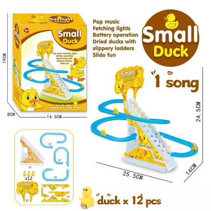 Electric Duck Track Rail Racing Slide Duckling Climbing Stairs Baby Toy LED Lights Musical Slide Roller Coaster Toys for Gift