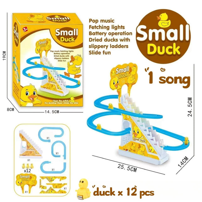 Electric Duck Track Rail Racing Slide Duckling Climbing Stairs Baby Toy LED Lights Musical Slide Roller Coaster Toys for Gift