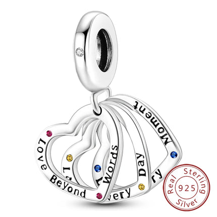 Original 925 Sterling Silver Charm Beads Love Heart Family Charms Pendant Fit Bracelet Charm Women DIY Jewelry Gift