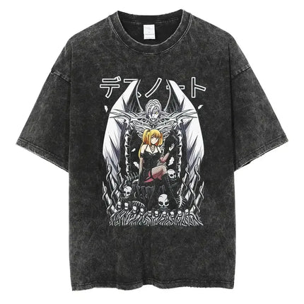 Death Note Misa Theme Double-Sided T-Shirt Dark Religious Style Illustration + "DEATH" Typography + Anime Gothic Subculture