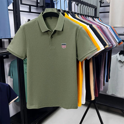 men's summer luxury brand 100% cotton polo shirt, lapel print short-sleeve t-shirt, business casual breathable men's clothing