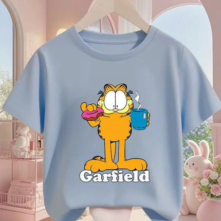 Summer Garfield Fashion T Shirt Children Boys Girls Cute Kawaii Cartoon Crew Neck Street Casual Wear 3 14T