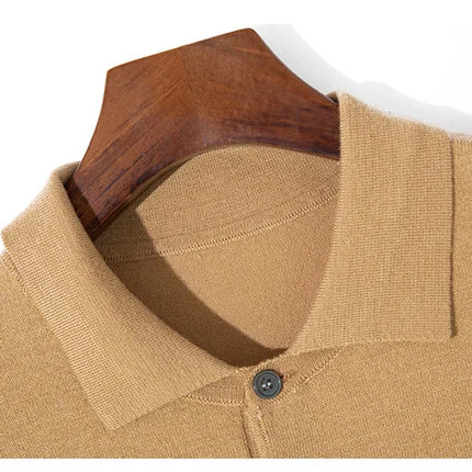 Men's short sleeved polo shirt, stylish top, knitted T-shirt, 2024 summer wool blend casual business pullover