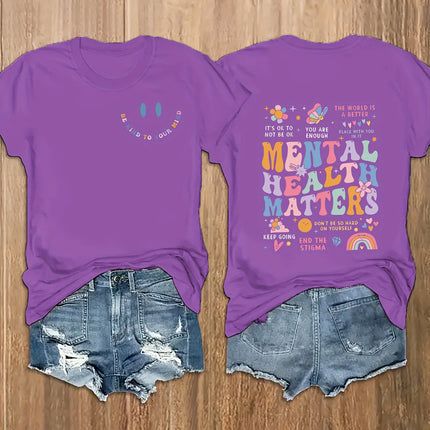 Mental Health Matters Women's Tee - Positive Graphic, Casual Black Oversized Top