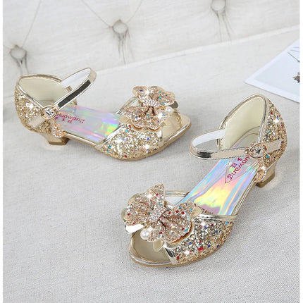 10 Colors Children Princess Sandals Kids Girls Wedding Shoes High Heels Dress Shoes Bowtie Gold Pink Blue Silver Shoes For Girls