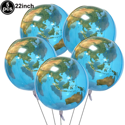 5pcs 22Inch 4D Sphere Outer Space Balloons World Map Galaxy Planet Earth Balloon Space Theme Birthday Decorations World Map Ball