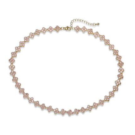 HECHENG, Colorful Flower CZ Stone Copper Metal Bracelet/Necklace with Lobster Clasp, Adjustable, Minimalist Romantic Jewelry