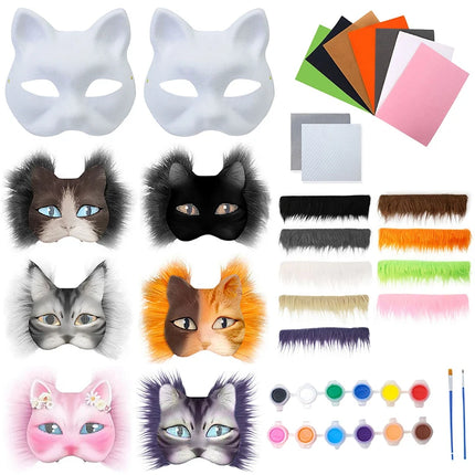 3Pcs/set DIY Handmade Graffiti Half Face Mask Kit Blank Hand Drawn Animal Cat Fox Therian Mask for Party Gifts