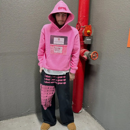 Harajuku Trendy Sportswear Pink 3DS Hoodies Women Mens Streetwear Tape Mark Hot Sell Sweatshirts Zip Up Hoodie Y2k Tops