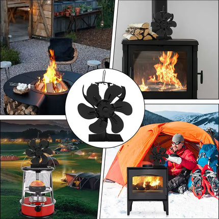 6leaf fireplace fan,winter warm home efficient heat distribution Winter fireplace fan Hot blast stove fan ecological quiet black