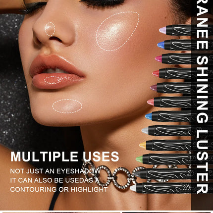 12 Colors Long-lasting Glitter Eyeshadow Pencil Pigment Blue Brown Black Eyeliner Pen Women Fashion Shimmer Eye Shadow Makeup